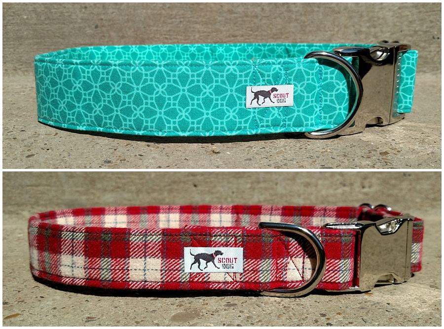 Scout Dog Collars in red and blue custom fabrics
