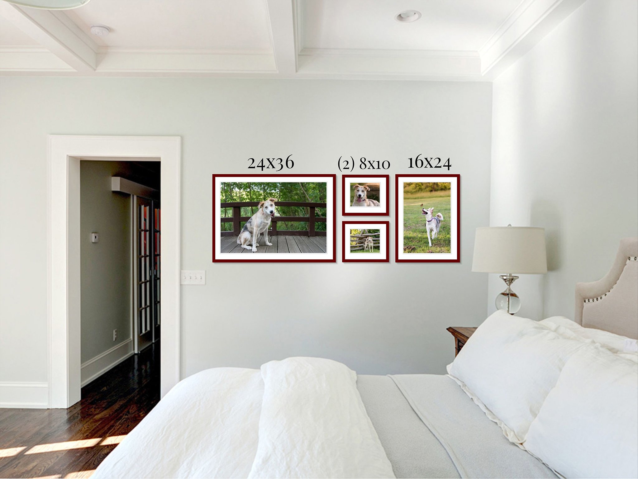 bedroom wall art grouping with sizes