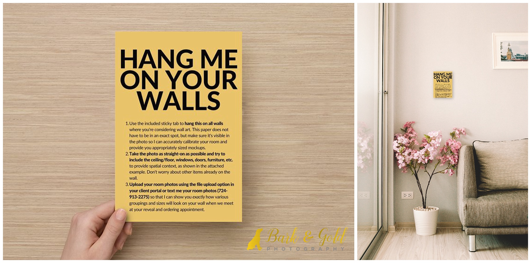 yellow mockup card for calibrating rooms for wall art
