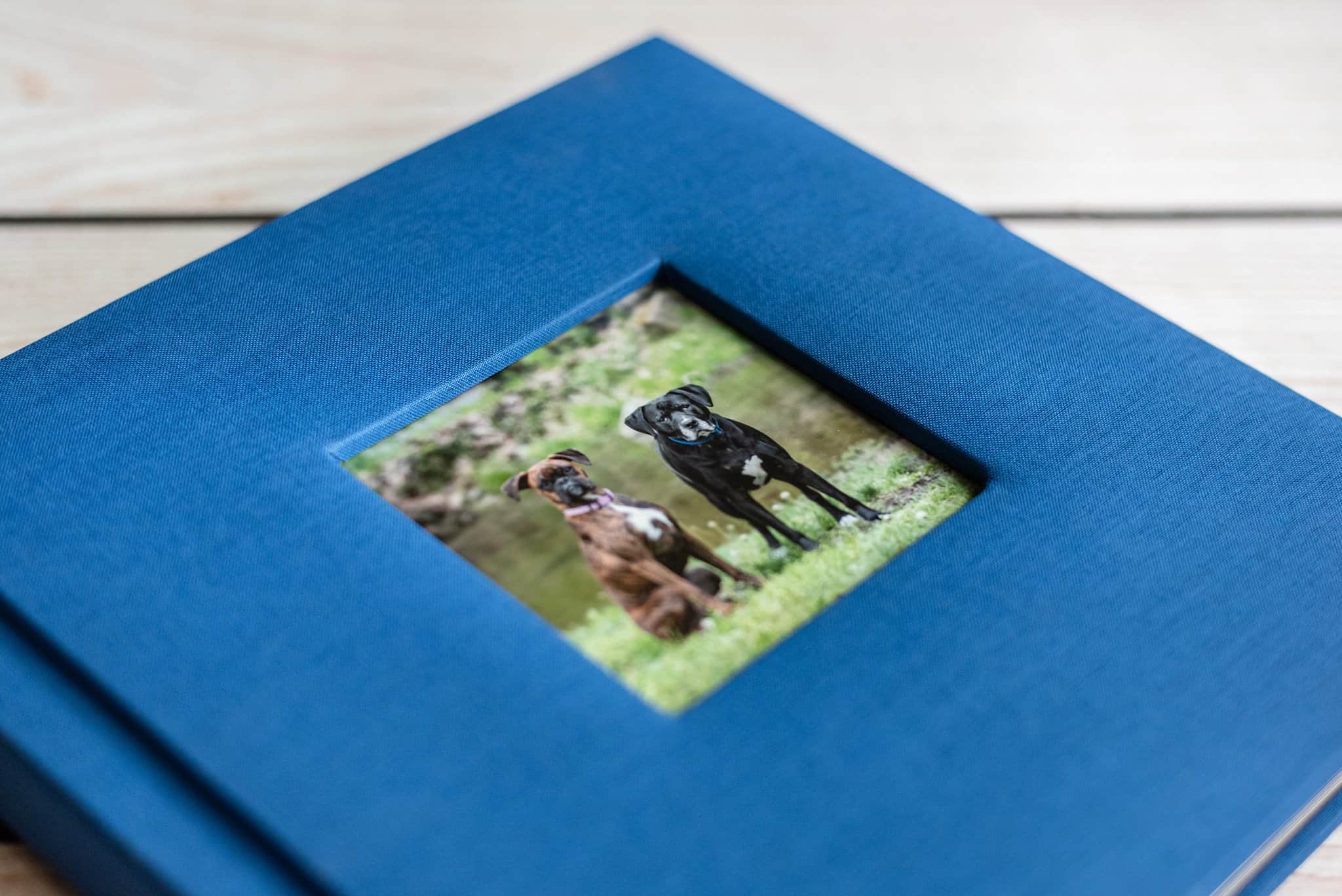 beautiful blue luxury linen cover of a 10x10 fine art album
