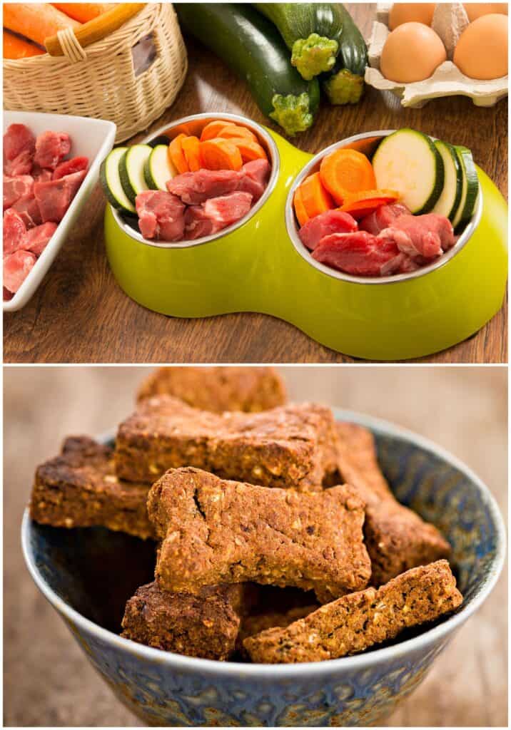 healthy ingredients to use in homemade dog treats, including lean meat, vegetables, and fruit
